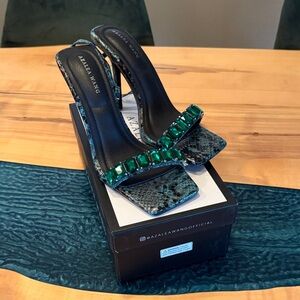 Azalea Wang Green Snake Print Heels